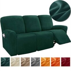 Housse extensible pour canapé et fauteuil inclinable en velours avec poche latérale - variante 4 | France Housse
