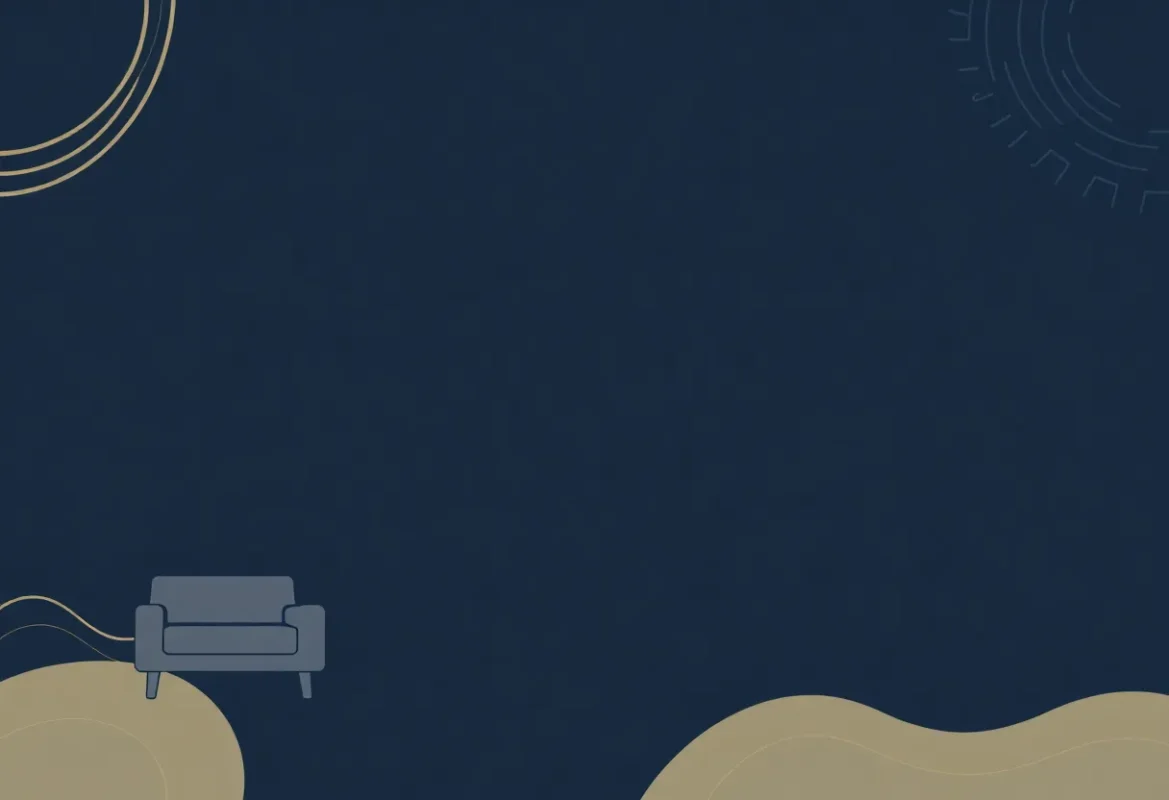 Eco-friendly furniture cover design with sofa illustration on dark navy background