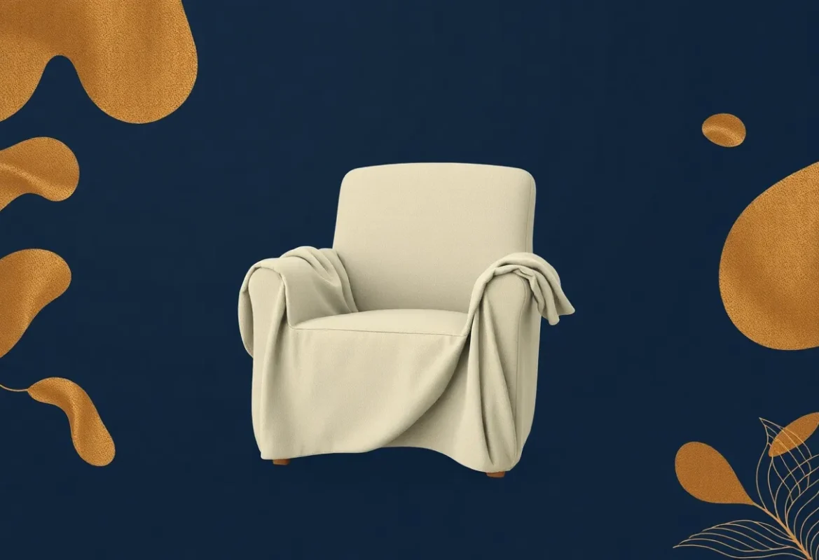 Eco-conscious slipcover in natural fabric on plush armchair