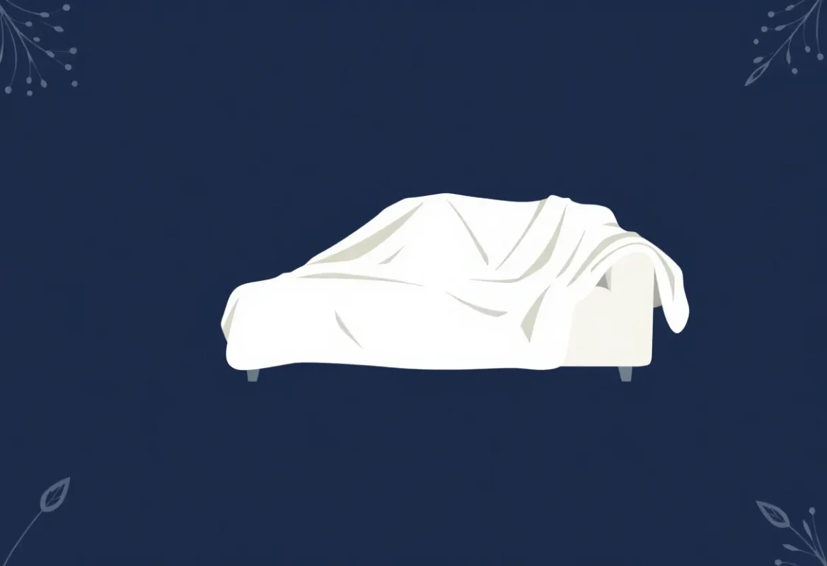 Illustration d'une housse éco-friendly sur un canapé moderne sur fond bleu marine