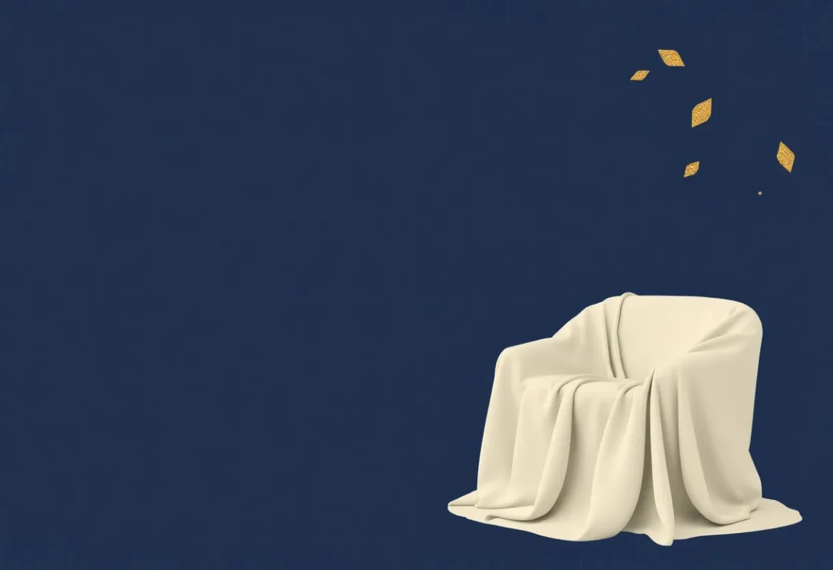 Eco-conscious furniture cover on dark gradient background illustrating protection and style.