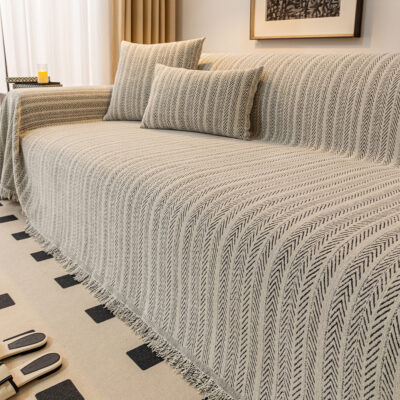 Plaid Canapé Moderne Chenille ALTERO Black And White-180x340cm