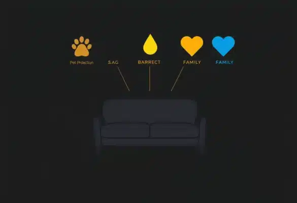 Illustration abstraite d’une housse de canapé lavable, anti tache et anti griffures pour familles avec animaux